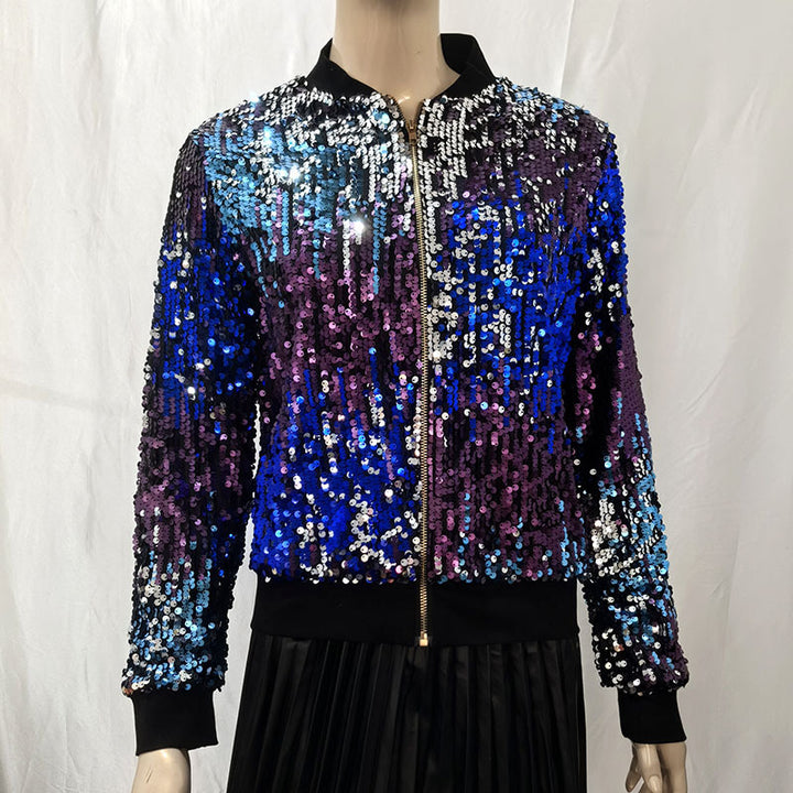 Damen Glitzernde Bomberjacke mit sportlichen Strickdetails Drune