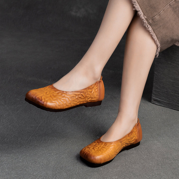 Damen Elegante und bequeme Ballerinas aus hochwertigem Leder mit floralem Cut-Out-Design Drune
