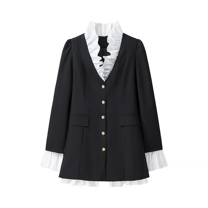Damen modische Blazerjacke mit Rüschendetails und eleganten Knöpfen Drune