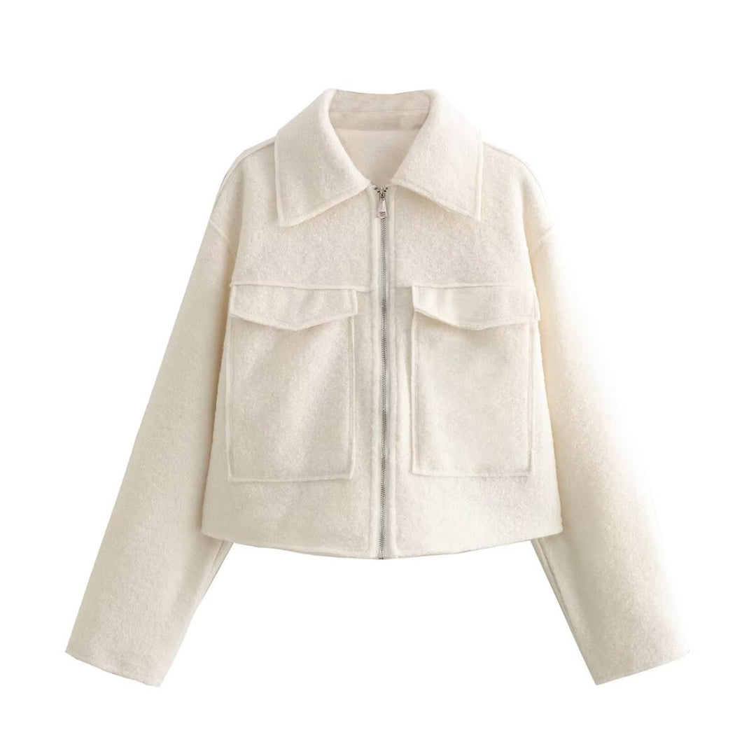 Damen nan kurzes Cropped Overshirt mit großflächigen Pattentaschen und durchgehendem Reißverschluss Drune