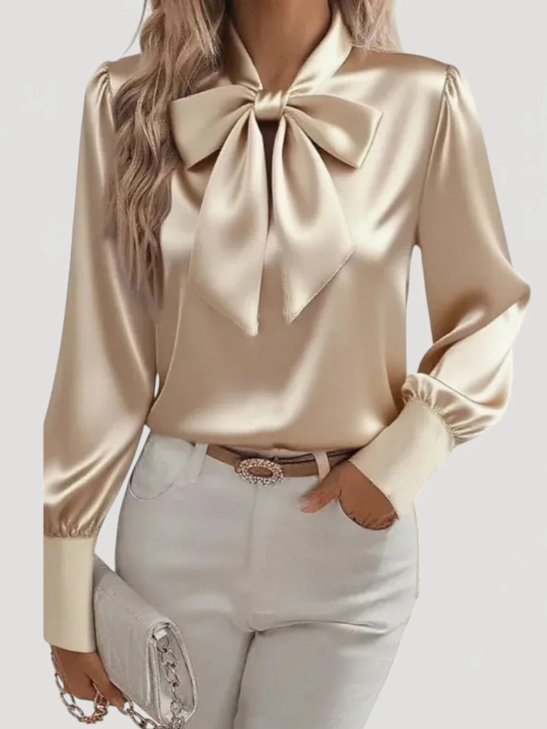 Damen elegante Bluse mit Schleifenkragen