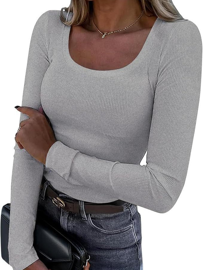 Damen Langarm-Rippoberteil mit U-Ausschnitt Drune