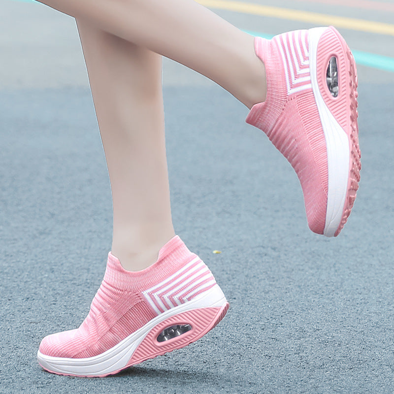 Damen nan gestrickter Schlupf-Walking-Sneaker mit anatomischer Pronationsstütze, Luftpolster-Zwischensohle und sockenähnlichem Schaft Drune