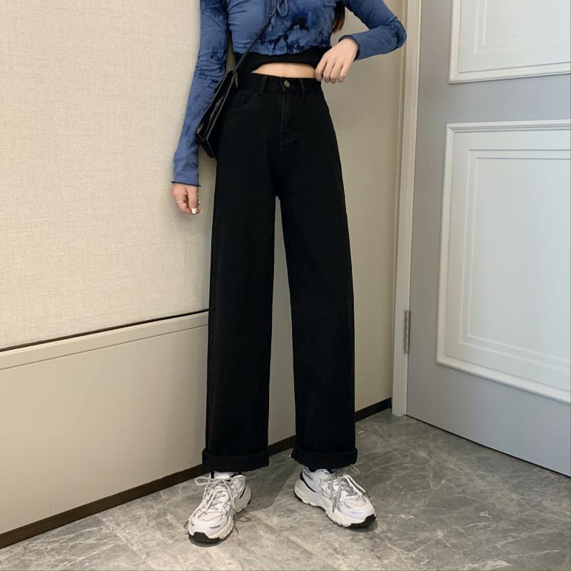 Damen Weit geschnittene Denim-Hose mit hohem Bund Drune