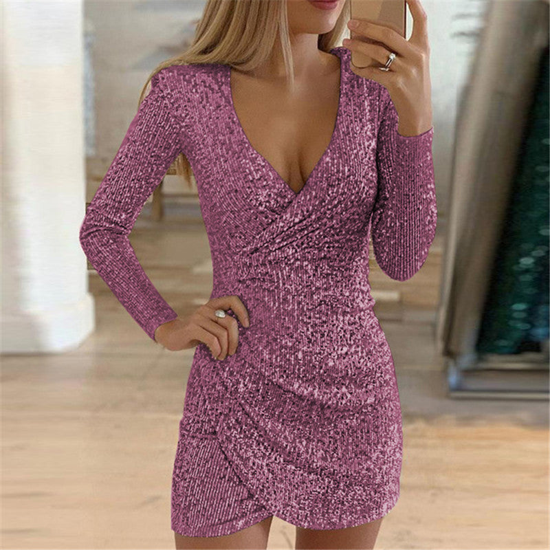 Damen Funkelndes Partykleid mit figuroptimierendem Schnitt und V-Ausschnitt Drune