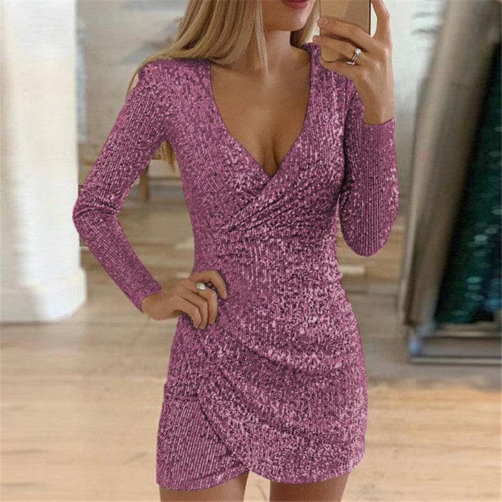 Damen Funkelndes Partykleid mit figuroptimierendem Schnitt und V-Ausschnitt Drune