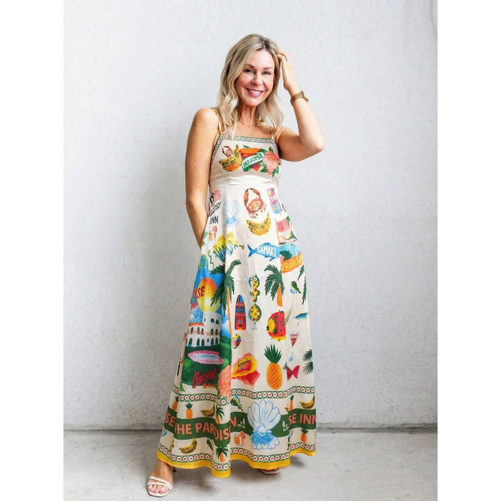 Damen Maxi-Kleid mit aufregendem Grafikdruck und verspieltem Design Drune