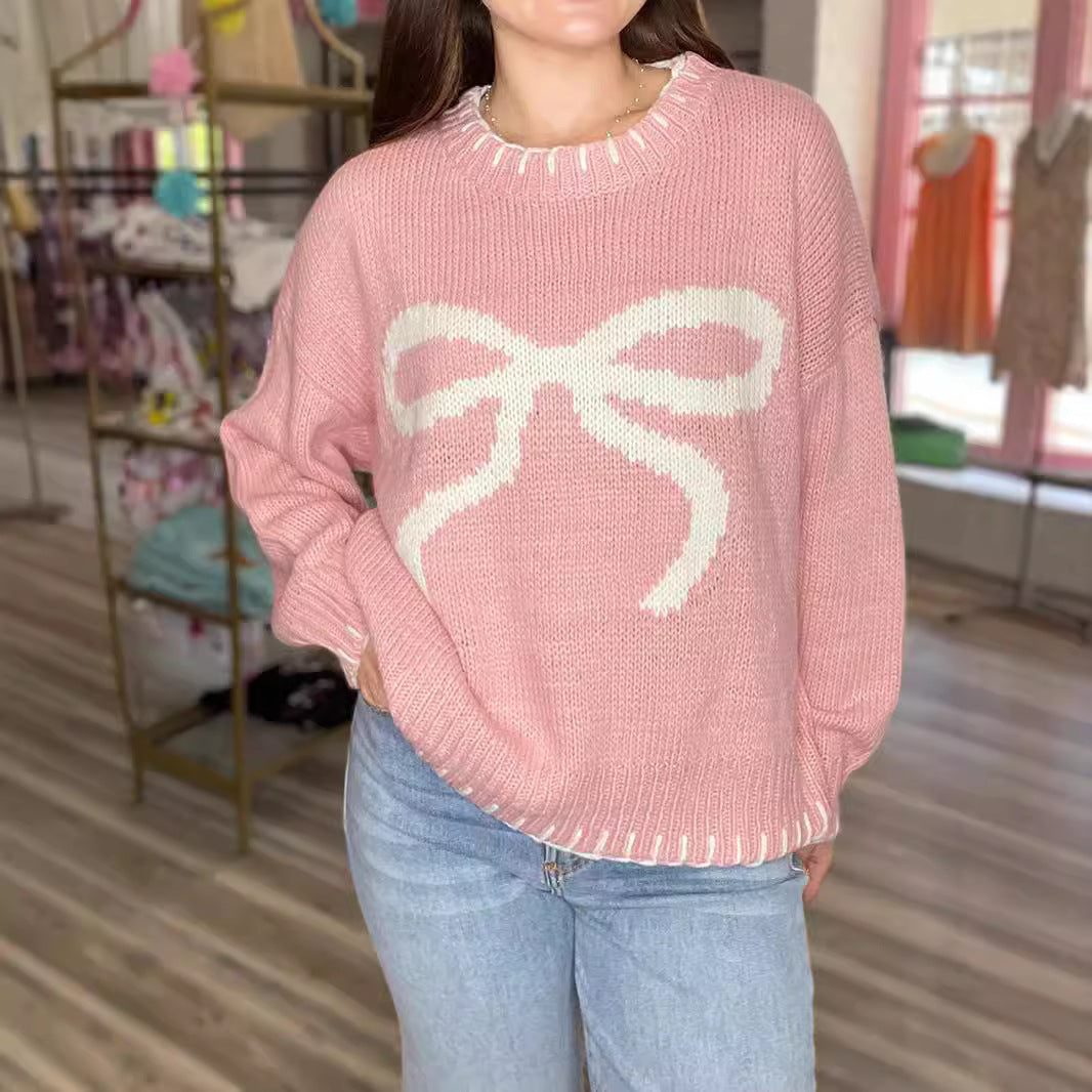 Damen lässiger Pullover mit kunstvollem Schleifenmuster Drune