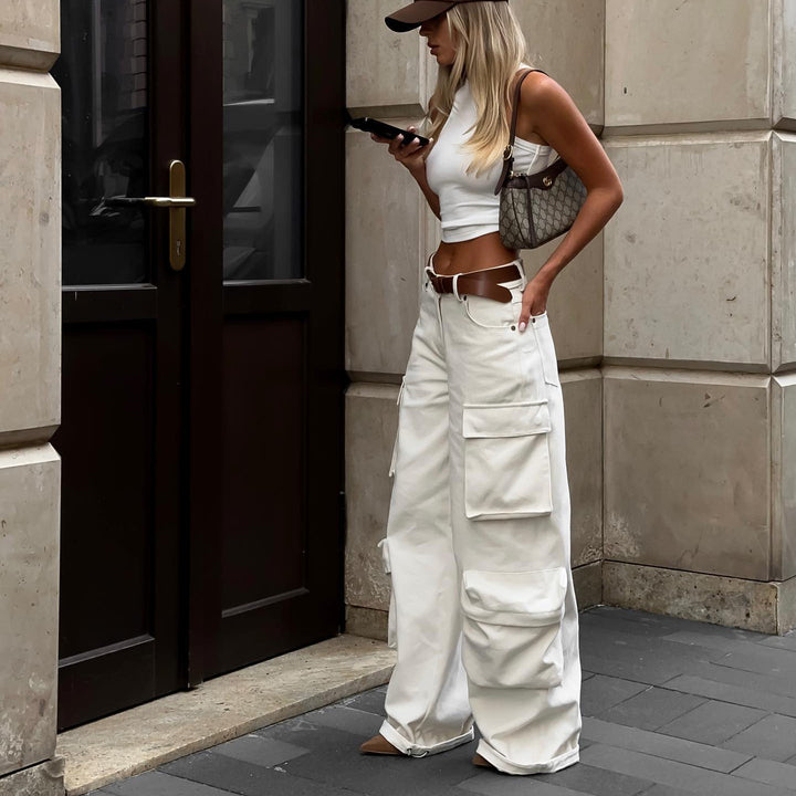 Damen Cargo-Hose mit hoher Taille und praktischen Taschen Drune