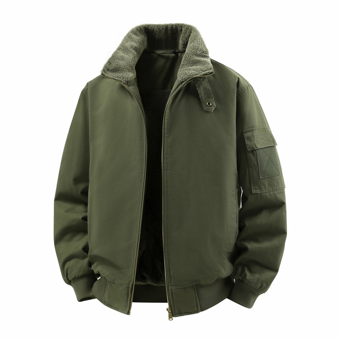 Herren Kurze Thermo-Bomberjacke mit Teddykragen, Fleece-Innenfutter & Utility-Ärmeltasche Drune
