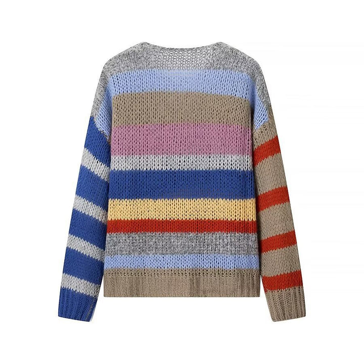 Damen Oversize-Strickpullover aus Mohairmix mit voluminösen Ballonärmeln und Blockstreifen Drune