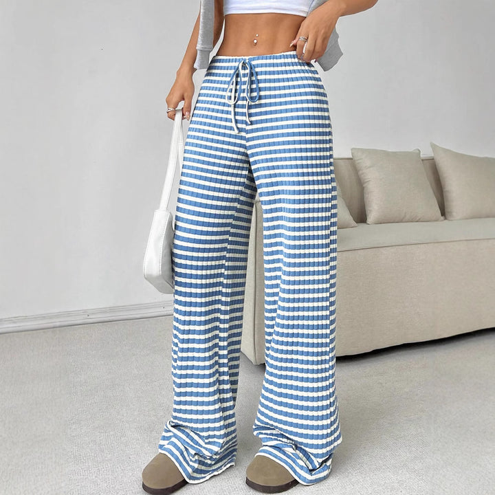 Damen Loungewear-Hose mit weitem Bein, geripptem Feinstrick und Kordelzug Drune