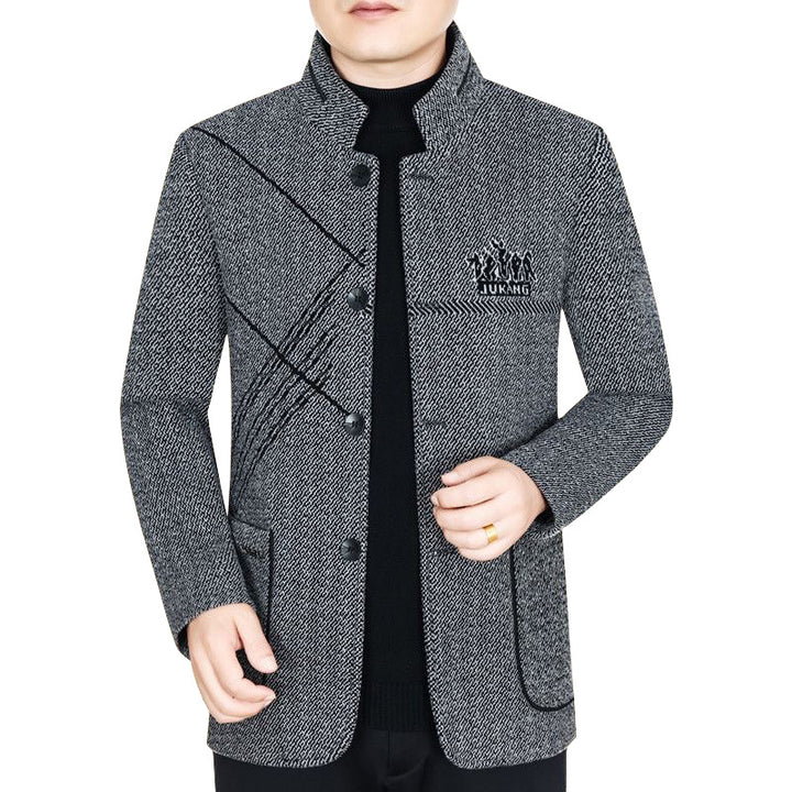 Herren Stehkragen-Mantel aus strukturierter Wollmischung mit schmaler Silhouette Drune