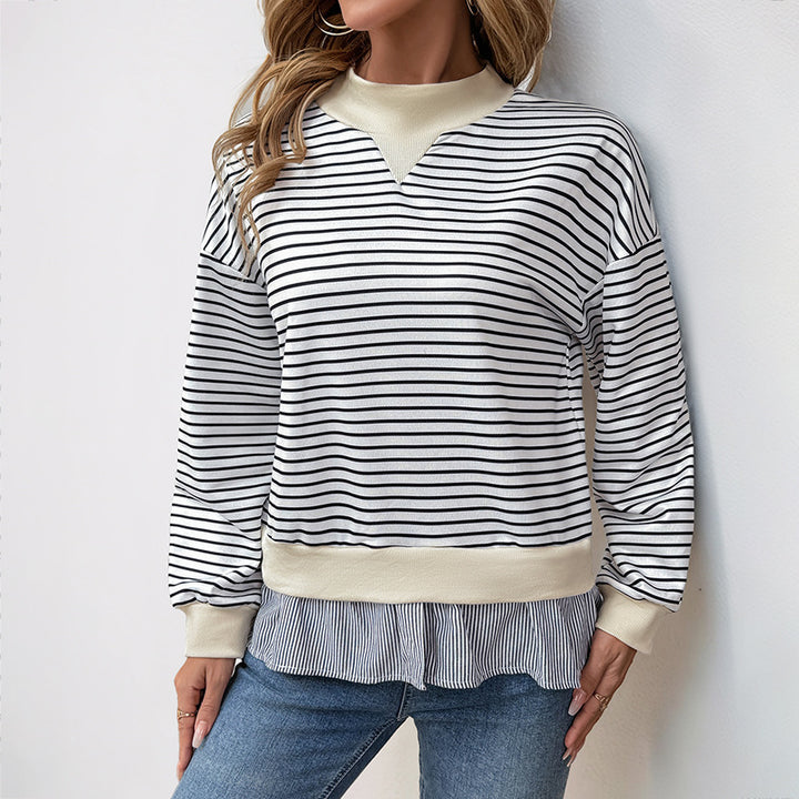 Damen Lässiges Ringel-Sweatshirt mit Lagenoptik-Saum Drune