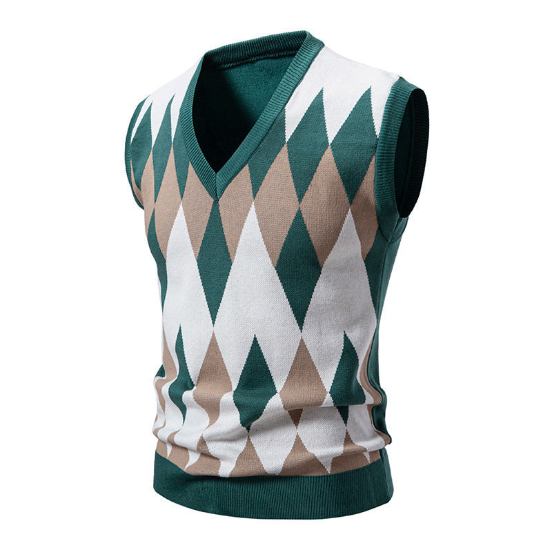 Herren stylischer ärmelloser Pullover im modernem Rautendesign Drune