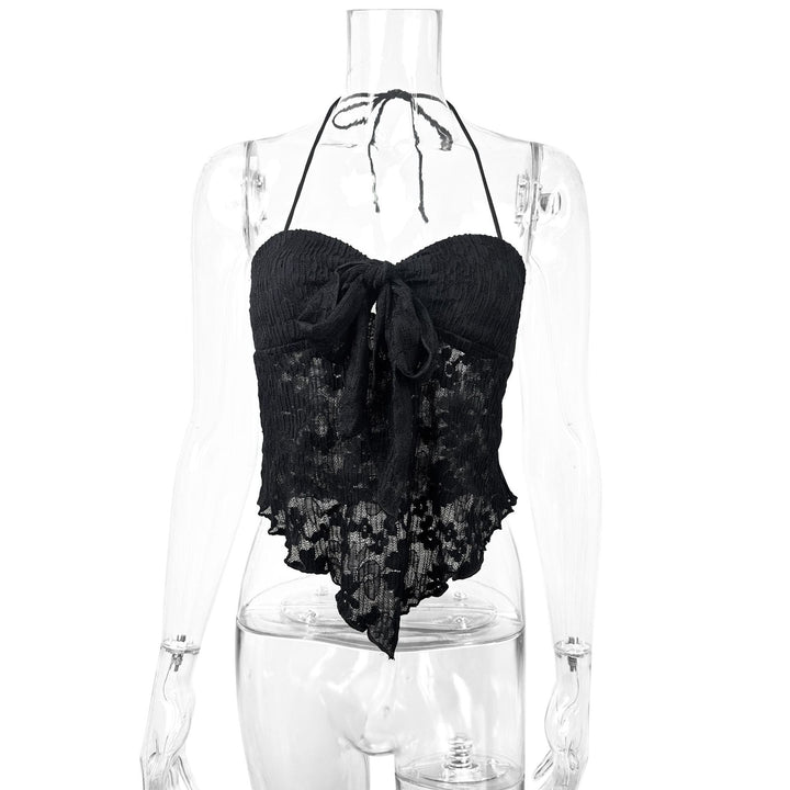 Damen Freizeit Top mit verspieltem Bindeband und Spitze Drune