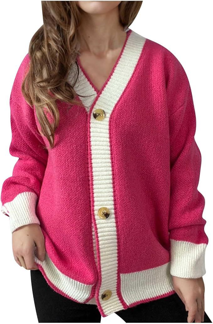 Damen lässige Strickjacke mit kontrastierenden Bündchen und dezenter Knopfleiste Drune