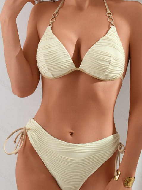 Damen Triangel-Bikini-Set mit Rüschen-Details und angesagten Schnürungen Drune