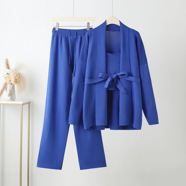 Damen gemütliches Freizeit-Loungewear-Set mit Bindegürtel und weitgeschnittenen Hosen Drune