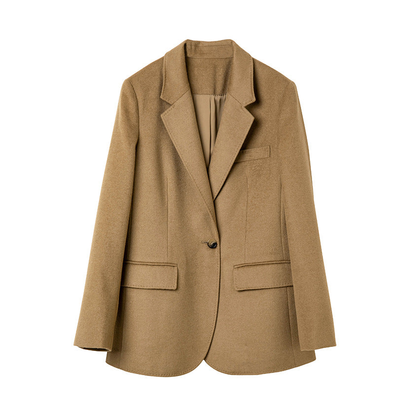 Damen Lang geschnittener Wollmix-Blazer mit Ein-Knopf-Verschluss und Pattentaschen Drune
