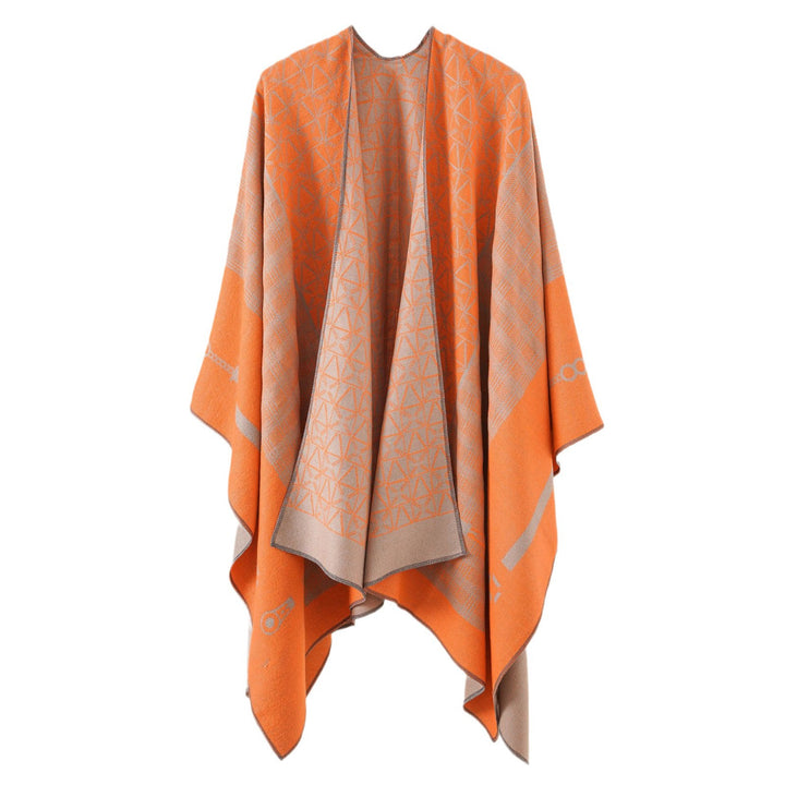 Damen Geometrisches Jacquard-Ruana-Cape aus Wollmix mit offener Kimono-Silhouette Drune