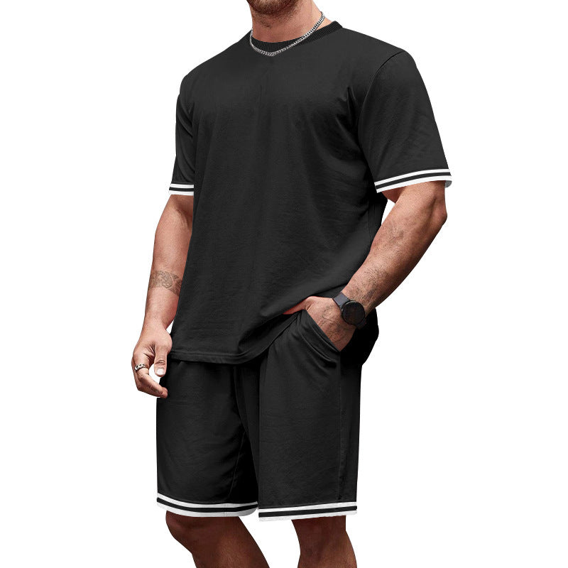 Herren nan sportliches Jersey-Set aus Kurzarmshirt und Bermudashorts mit Kontraststreifen elastischem Bund und Eingrifftaschen Drune
