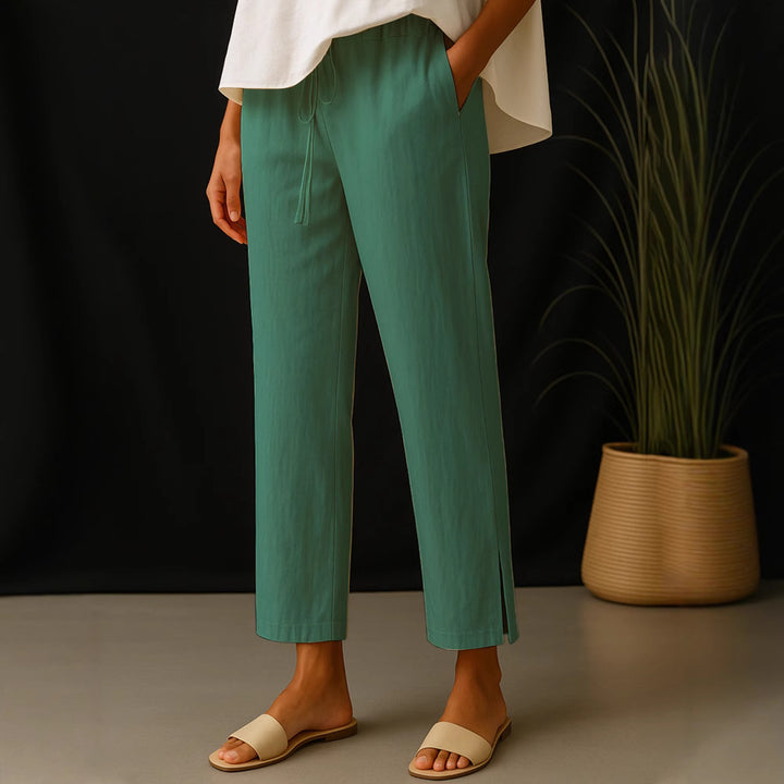 Damen Casual-Chino Leinenoptik Culotte mit elastischem Tunnelzugbund und Eingrifftaschen Drune