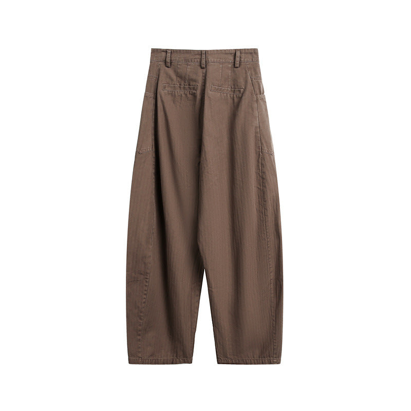 Damen Weite High‑Waist Cargo-Hose mit tiefem Schritt und aufgesetzten Seitentaschen Drune