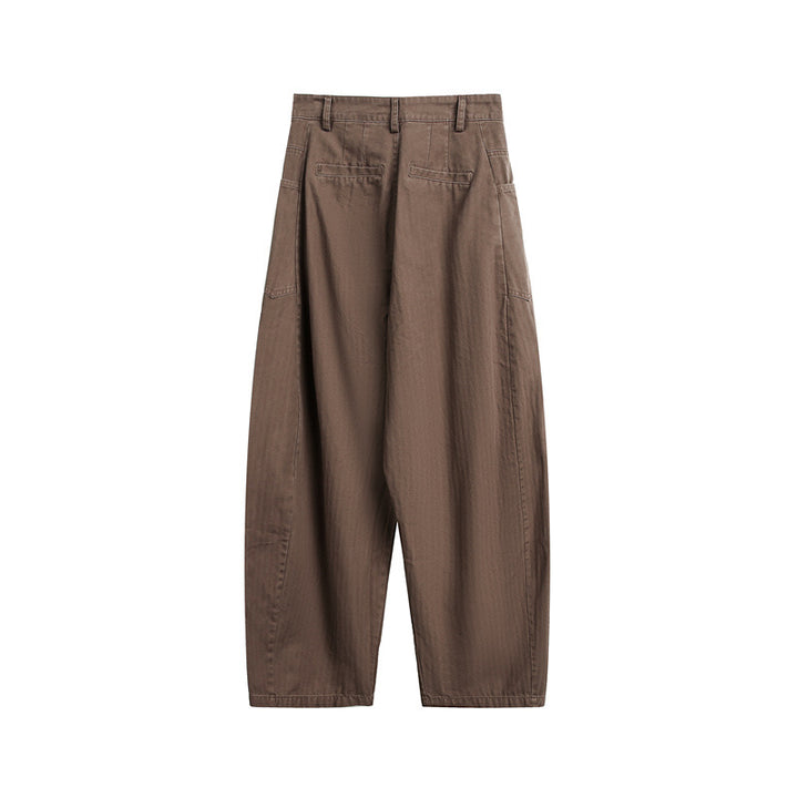 Damen Weite High‑Waist Cargo-Hose mit tiefem Schritt und aufgesetzten Seitentaschen Drune