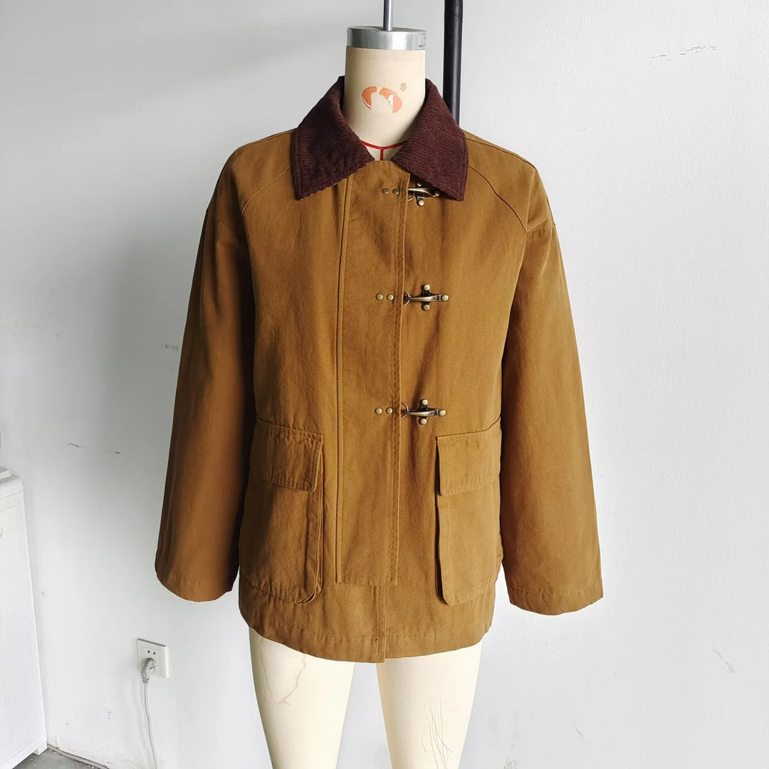 Damen nan kastige Fieldjacke mit Cordkragen, Knebelverschlüssen und großen Pattentaschen Drune