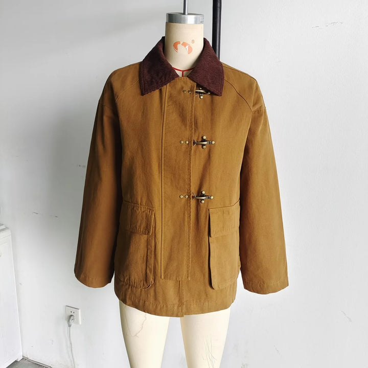 Damen nan kastige Fieldjacke mit Cordkragen, Knebelverschlüssen und großen Pattentaschen Drune