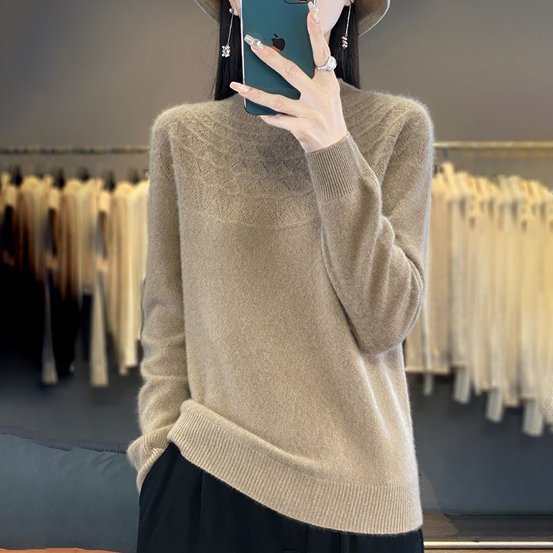 Damen Kuscheliger Mohair‑Optik Pullover mit Zierstruktur am Oberteil und Stehkragen Drune