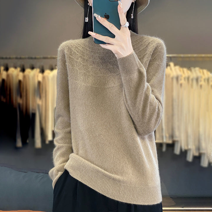 Damen Kuscheliger Mohair‑Optik Pullover mit Zierstruktur am Oberteil und Stehkragen Drune