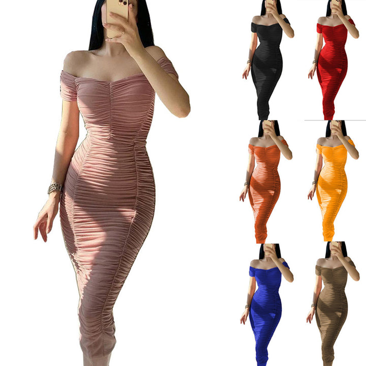 Damen Figurbetontes Wickelkleid mit Off-Shoulder Design und Raffung Drune