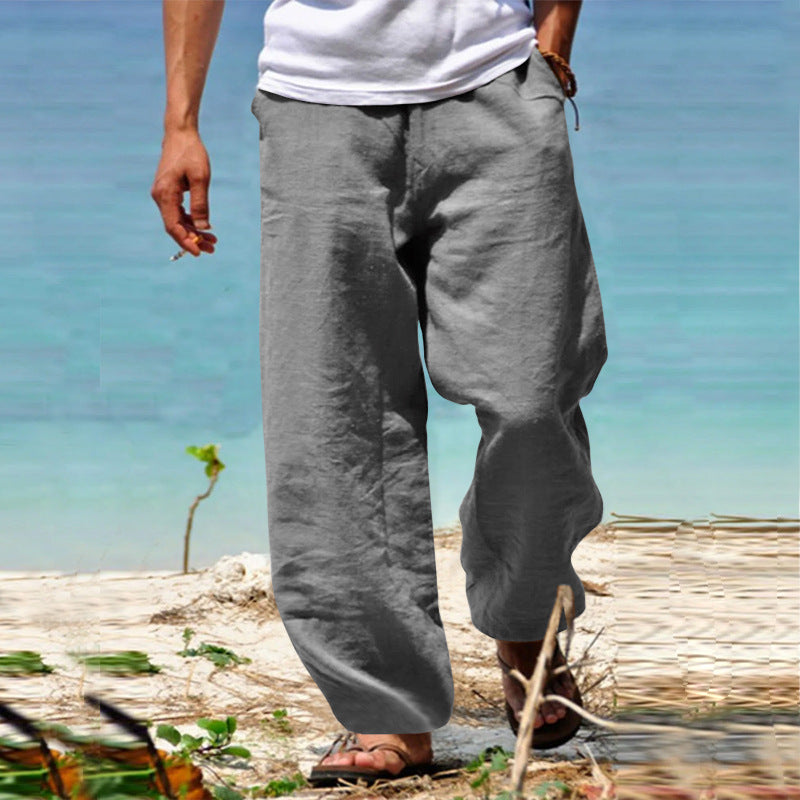 Herren nan lässige Strandhose im Palazzoschnitt aus atmungsaktivem Leinen-Baumwollmix mit Komfortbund Drune