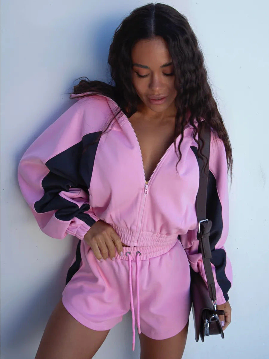 Damen lässige Sportjacke und Shorts-Set Drune