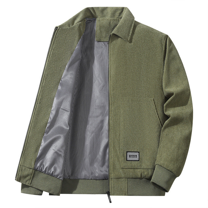 Herren strukturierter Freizeitblouson mit feinem Cordgewebe, gestreiftem Innenfutter und elastischem Saum Drune