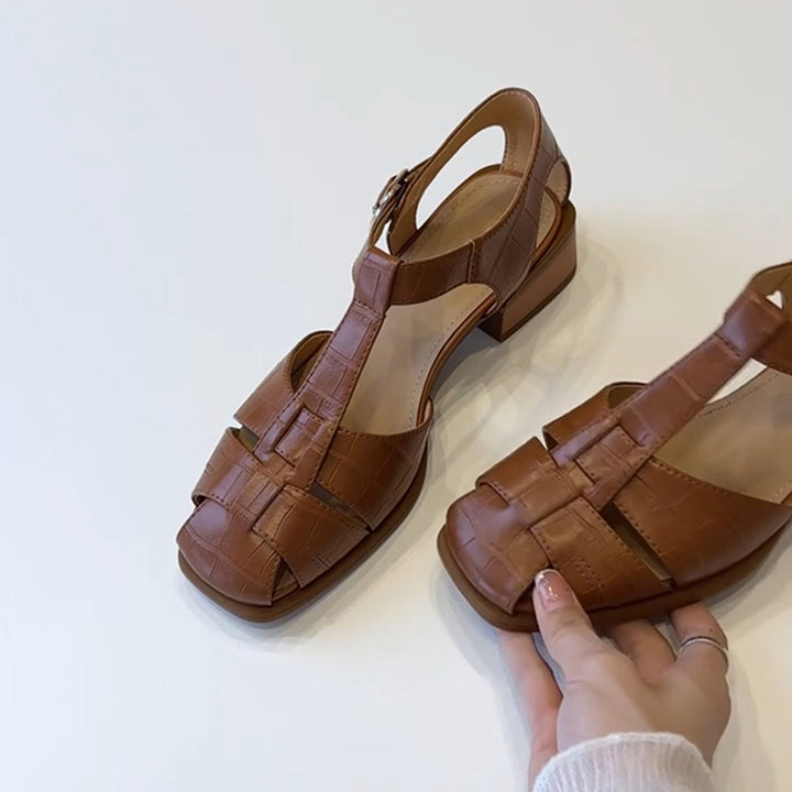 Damen Stylische Offen-Zehen Blockabsatz Sandalen Drune
