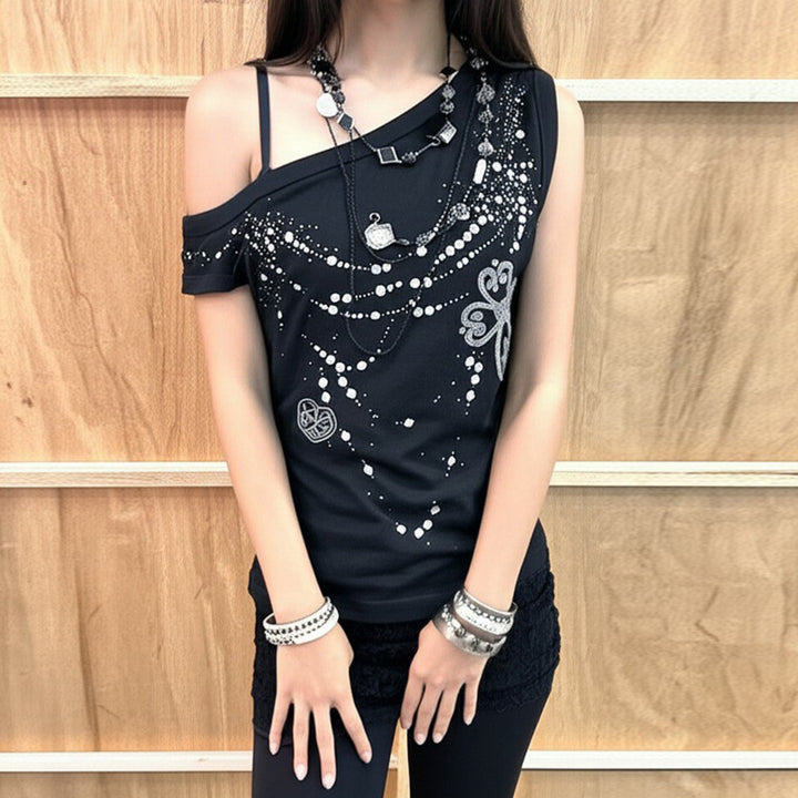 Damen Oberteil mit schulterfreiem Design und funkelnden Details Drune