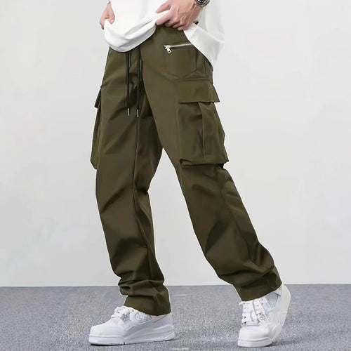 Herren weite Utility-Cargohose mit Tunnelzugbund, Multifunktionstaschen & Reißverschlusstasche Drune