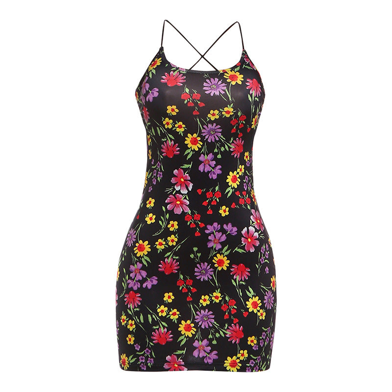 Damen Blumenmuster Minikleid mit Spaghetti-Trägern und figurbetontem Schnitt Drune