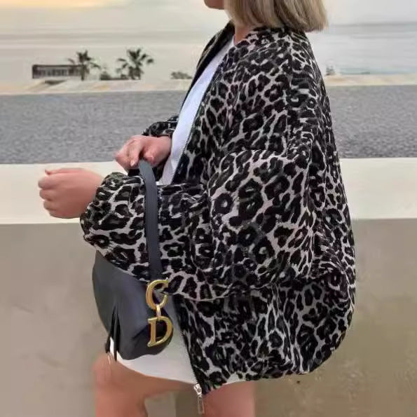 Damen Trendige Leopardenjacke im Oversized-Stil Drune