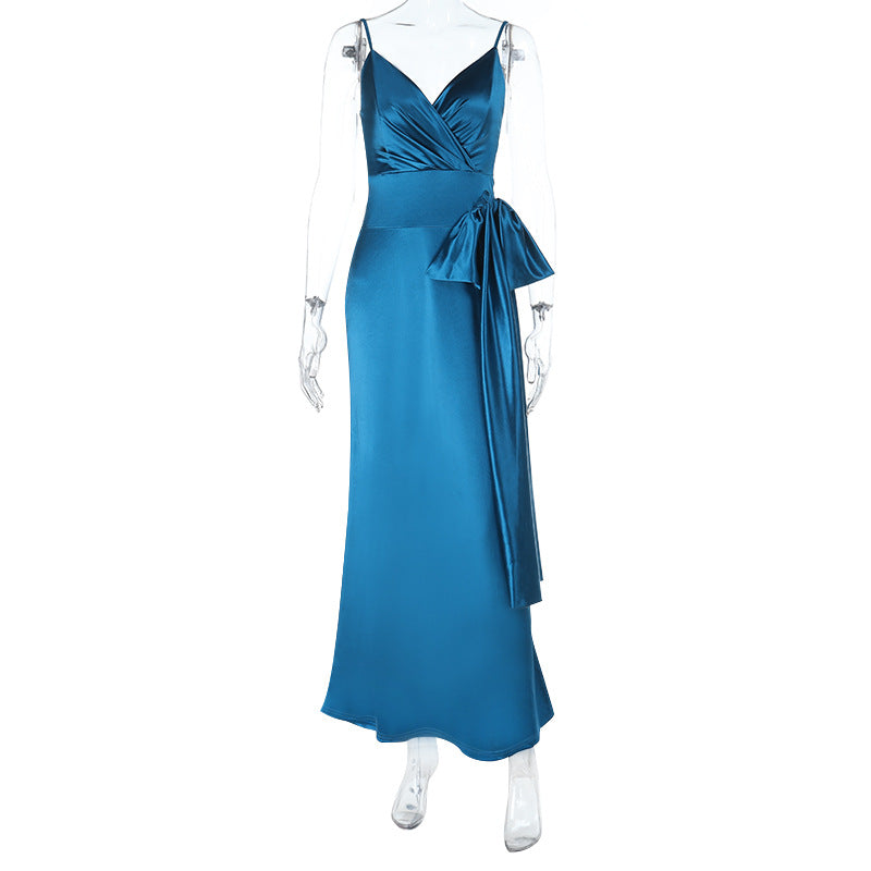 Damen elegantes Abendkleid mit Chiffon-Schleife Drune