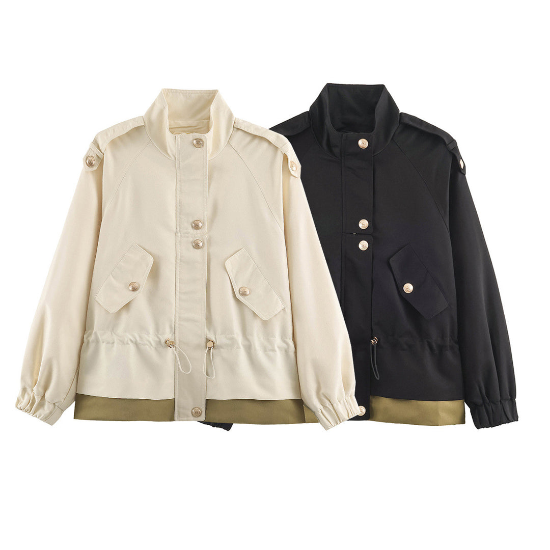 Damen 10+ kurze Utility-Jacke mit Taillenraffung, Stehkragen und Schulterklappen Drune