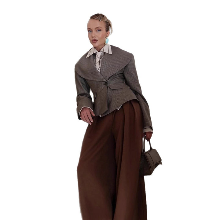 Damen Taillierter Blazer mit übergroßem Schalkragen und strukturierter Peplum‑Taille Drune