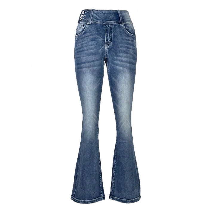 Damen hochtaillierte Flared-Jeans mit seitlicher Ziernaht und sculptendem Stretchbund Drune