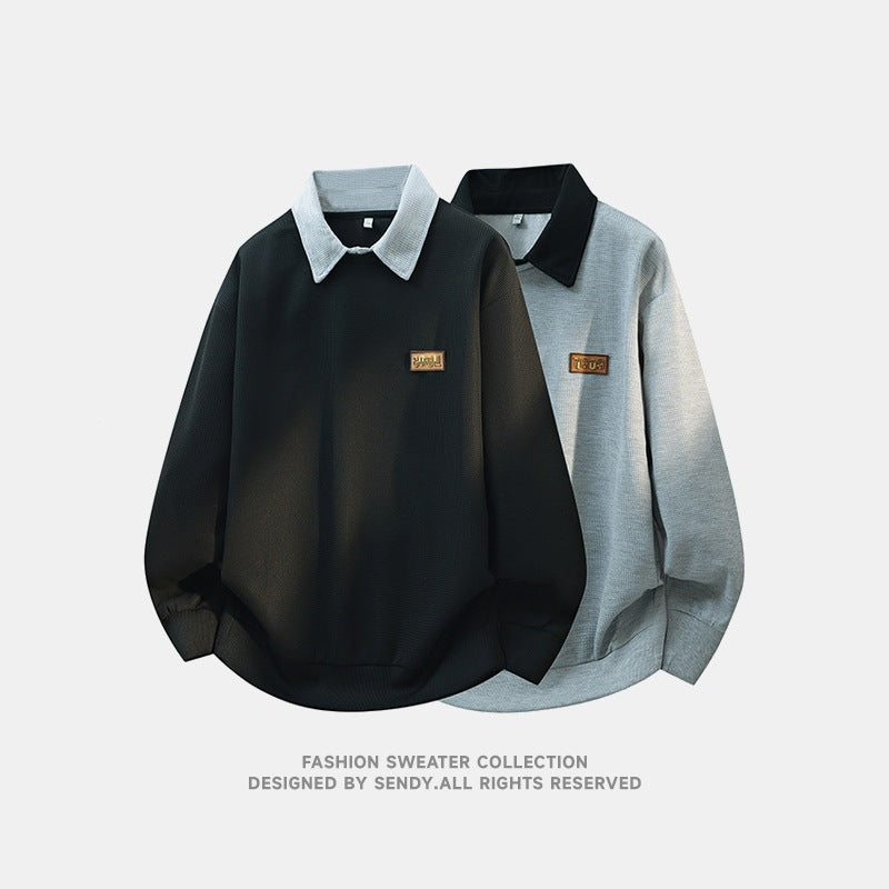 Herren Weitgeschnittenes Polo-Sweatshirt mit Kontrastkragen und Waffelstruktur Drune