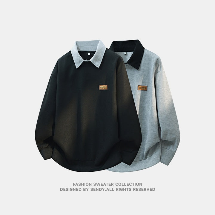 Herren Weitgeschnittenes Polo-Sweatshirt mit Kontrastkragen und Waffelstruktur Drune