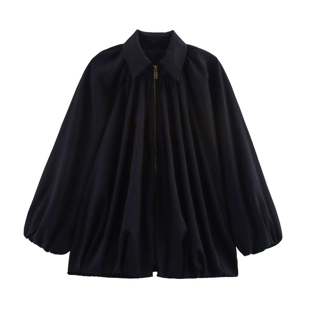 Damen Oversize-Hemdbluse mit Reißverschluss, Kräuselung und Ballonärmeln Drune