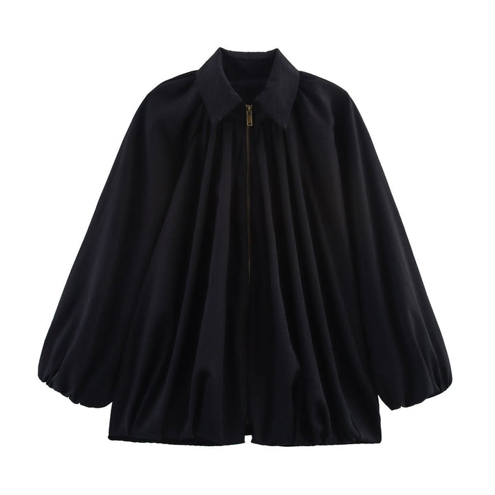 Damen Oversize-Hemdbluse mit Reißverschluss, Kräuselung und Ballonärmeln Drune